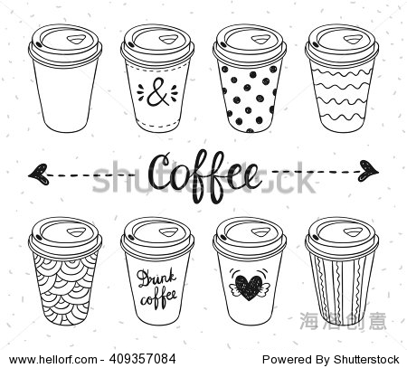 Coffee to go paper cups hand drawn vector illus