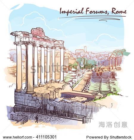 罗马帝国论坛的全景。水彩模仿画素描。旅行写生簿。EPS10矢量插图。 - 建筑物\/地标,公园\/户外 - 站酷海洛创意正版图片,视频,音乐素材交易平台 - Shutterstock中国独家合作伙伴 - 站酷旗下品牌