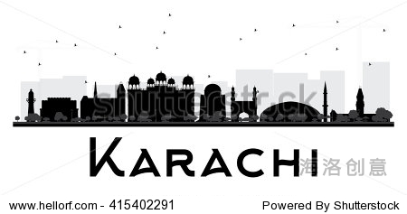 karachi city skyline black and white silhouette.