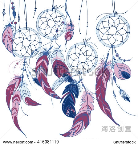dreamcatcher set of ornaments feathers and beads.