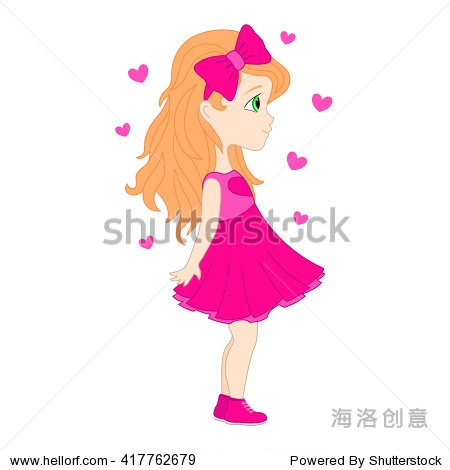 cartoon little girl. princess in pink dress. t-shirt graphics.