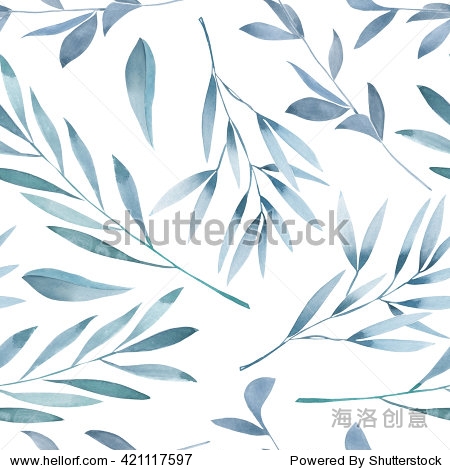 green leaves on the branches, hand drawn on a white background