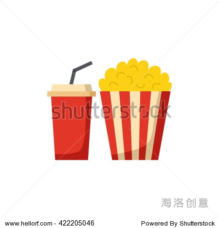 vector illustration with cartoon movie popcorn and soda.