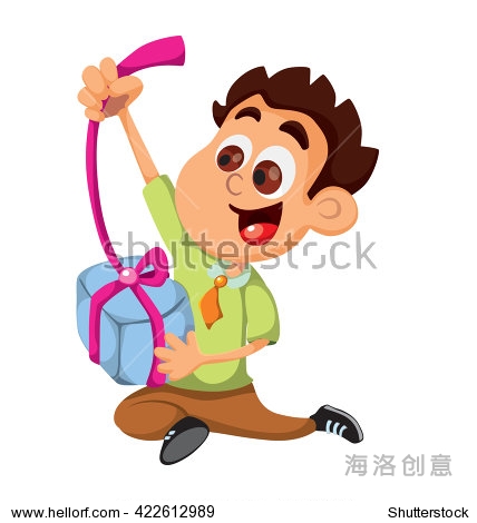 boy open gift box. happy birthday card. holiday.