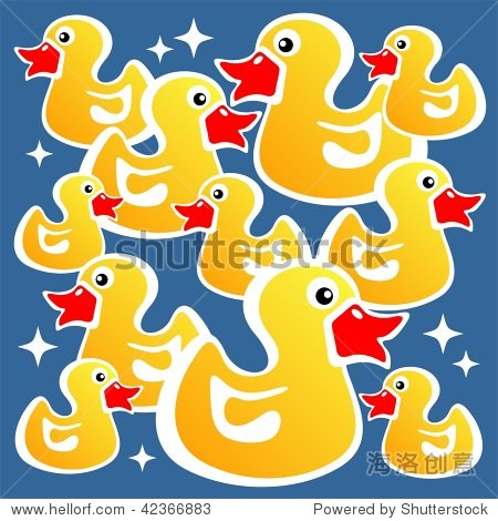 cartoon yellow ducks on a blue background.