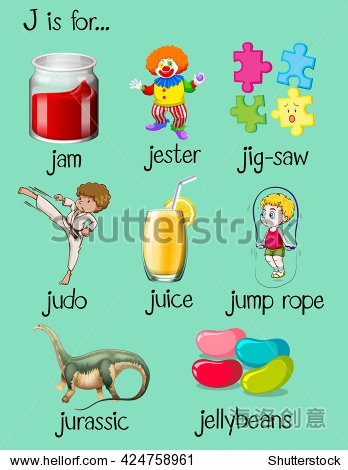 different words begin with letter j illustration