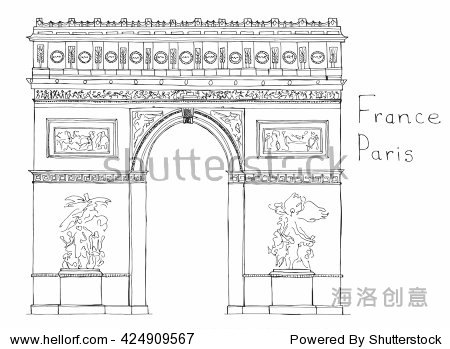 hand drawn architecture sketch of arc de triomphe