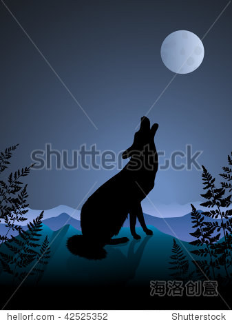 original vector illustration: wolf howling at the