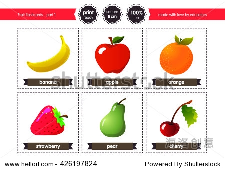 banana, apple, orange, strawberry, pear and cherry.