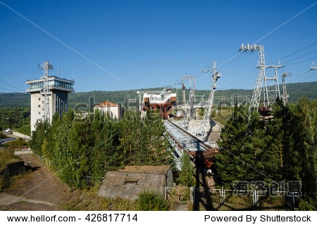 summer view of hydroelectric power station on the yenisei river