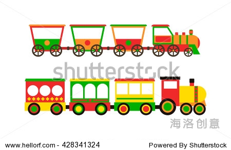 cartoon toy train with colorful blocks isolated over white and