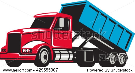 illustration of a roll-off truck with container bin on back