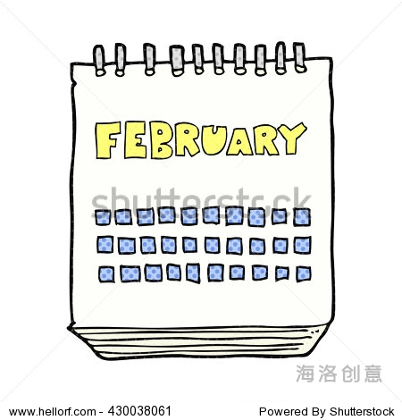 freehand drawn cartoon calendar showing month of february
