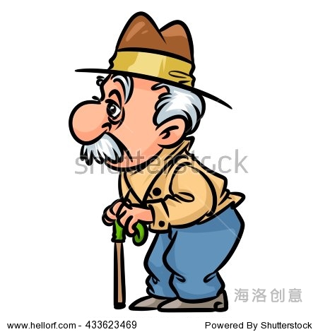 pensioner old man cane cartoon illustration