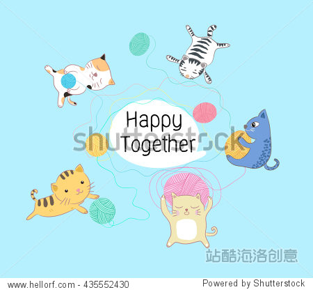 cats happy together vector illustration