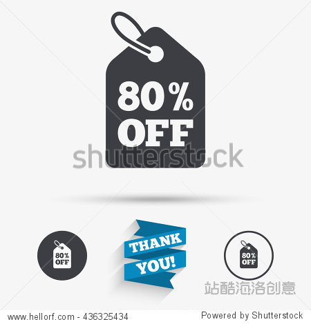 80% sale price tag sign icon. discount symbol.