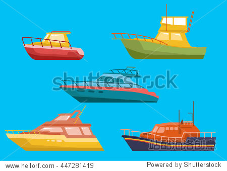 boats and yacht flat vector set