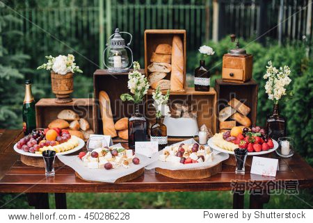 food bar decorated by flowers and lanters