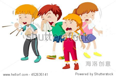 boys and girls having cold illustration