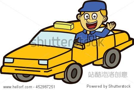 taxi driver with taxi car cartoon illustration isolated on white