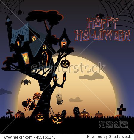 spider spinning web and full mootrick or treathalloween night