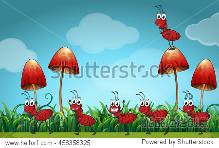 scene with ants on the ground illustration