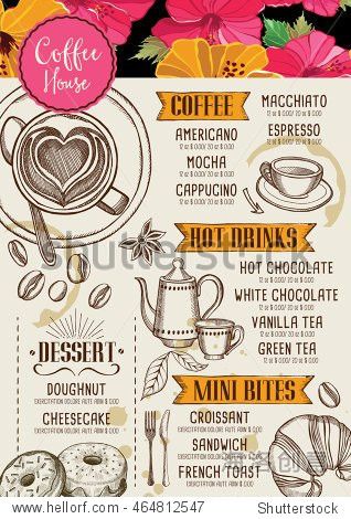 vector cafe template with hand-drawn graphic. coffee flyer.