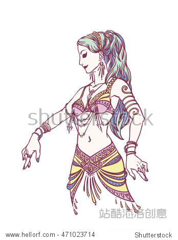 tribal dancer or belly dancer girl in hand drawn