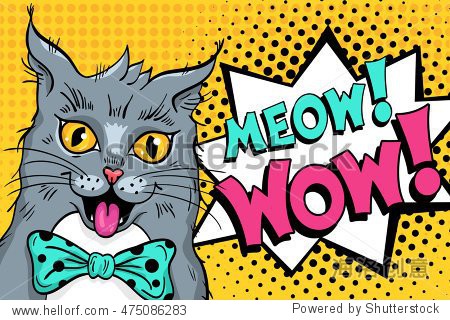 meow wow! pop art cat face.