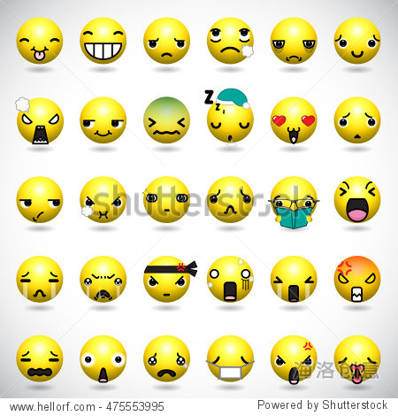 set of cute smiley emoticons, emoji flat design