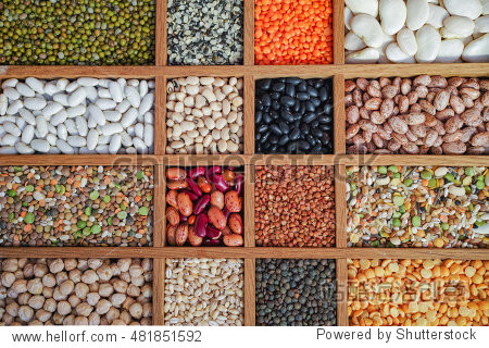 collection assorted of lentils beans peas grain groats soybeans