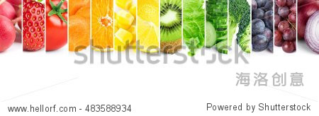 collage of color fruits and vegetables. fresh food. concept