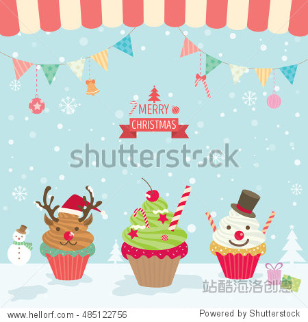 illustration vector of merry christmas element cupcake for