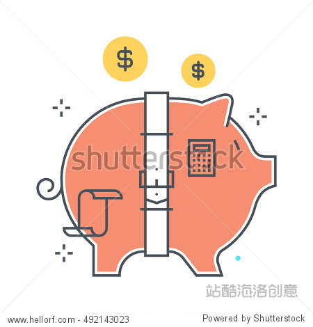 color line budget piggy bank illustration icon background and