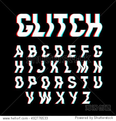 glitch font with distortion effect. vector illustration.