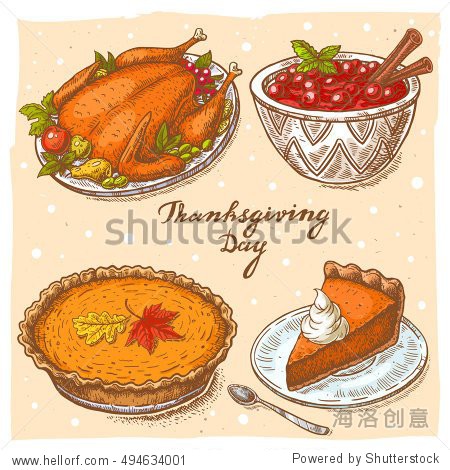 thanksgiving day set in vintage style.