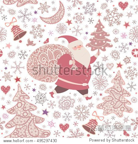 seamless pattern with xmas trees moon stars bells hearts and