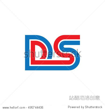 initial letter ds linked design logo blue red