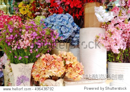 beautiful colorful flowers in flower shop