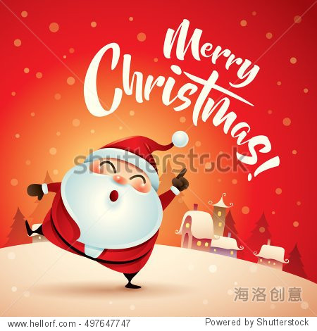 merry christmas! santa claus in christmas snow scene.