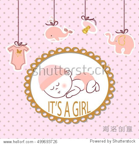 baby shower girl card design with sleeping newborn baby.