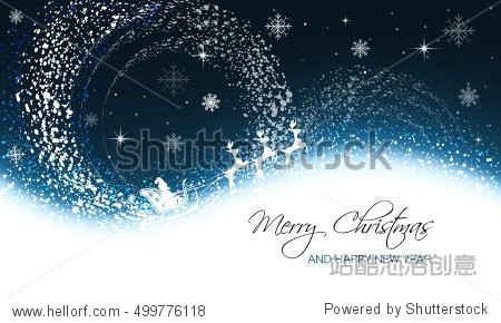stars and santa on sleigh with reindeer/merry christmas and