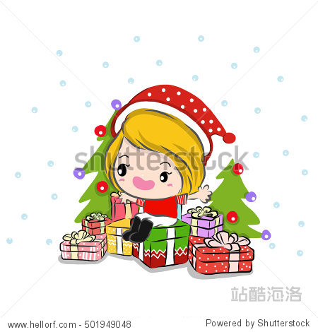 illustration of cute cute-girl-collection-of-christmas cartoon
