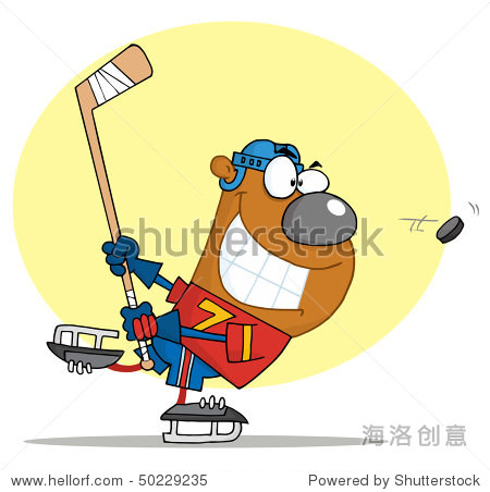 sporty bear playing ice hockey