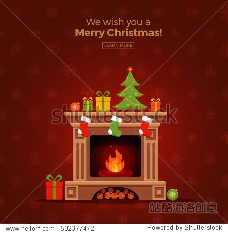 christmas tree gifts decoration fireplace.