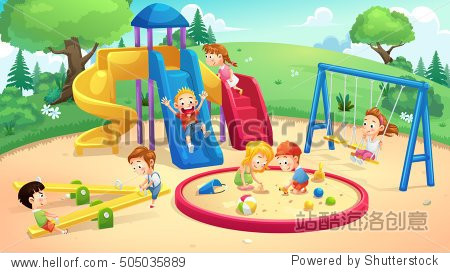 park and playground cartoon vector art and illustration.