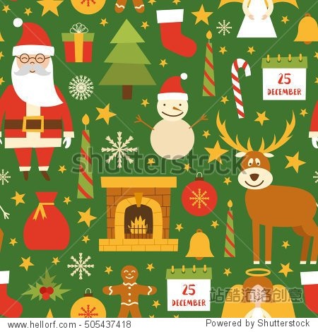 vector cartoon illustration with cute set of marry christmas and