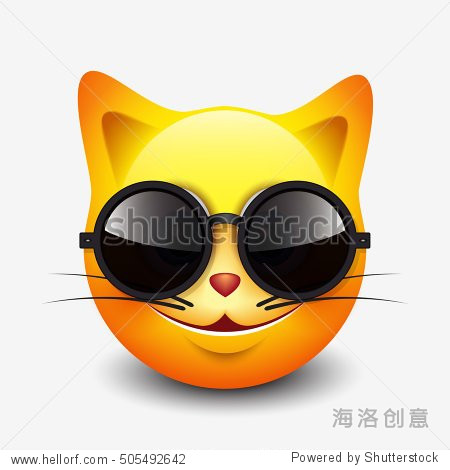cute smiling cat emoticon wearing black sunglasses, emoji