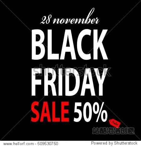 black friday vector banner on black background. sale 50 percent.