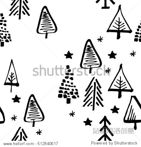 seamless pattern of christmas tree vector hand-drawing graphics